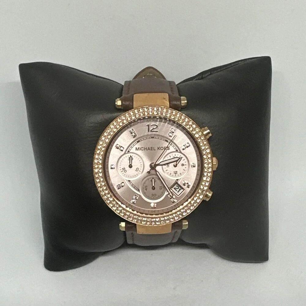 Michael Kors Parker MK5896 Women's Brown Leather Analog Dial Quartz Watch HME653